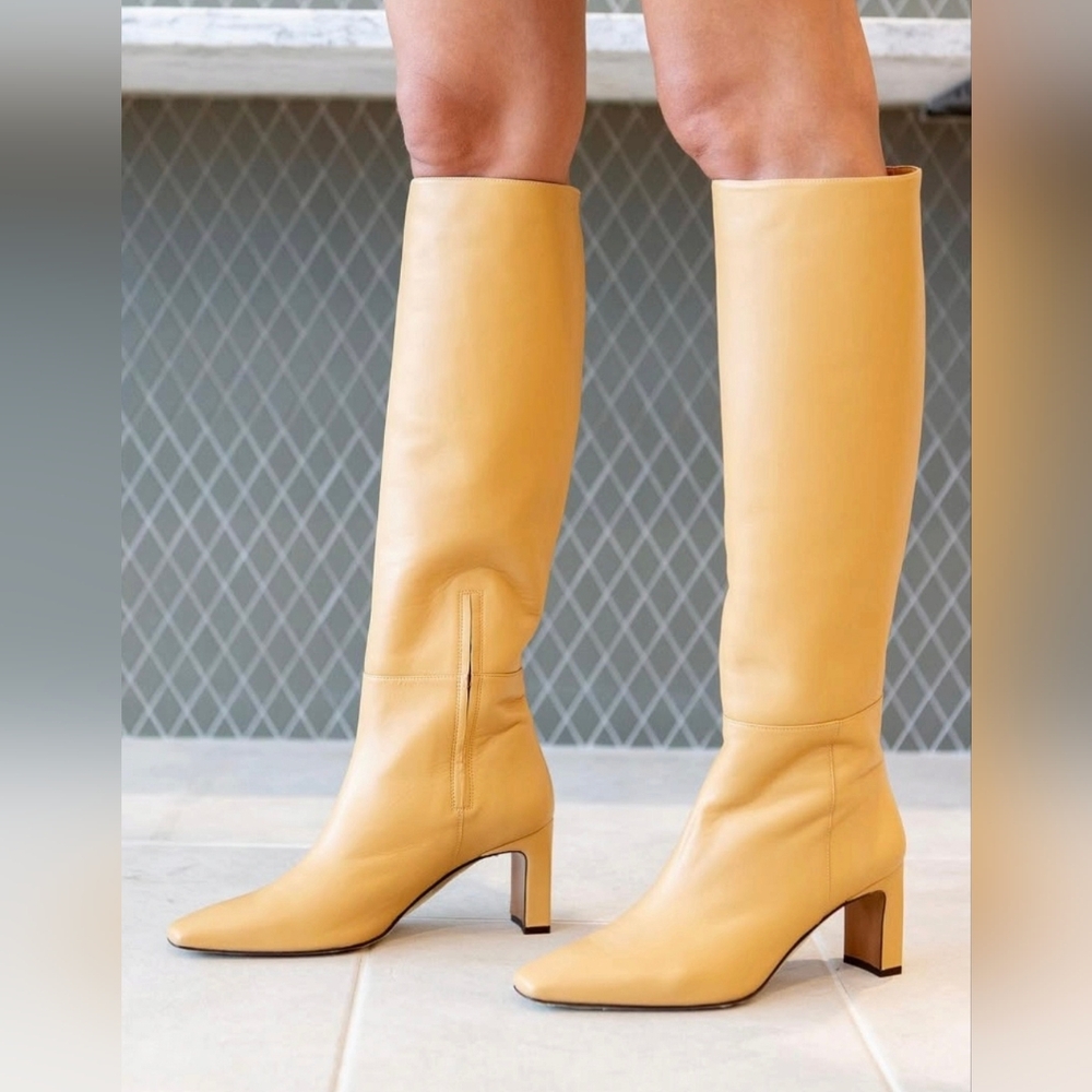 Lafayette 148 New York Adley Leather Tall Block-Heel Boots 40